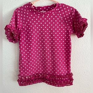 Ruffle Butts Girls Rash Guard UPF 50 Poka Dot Swim Top Pink Size 5